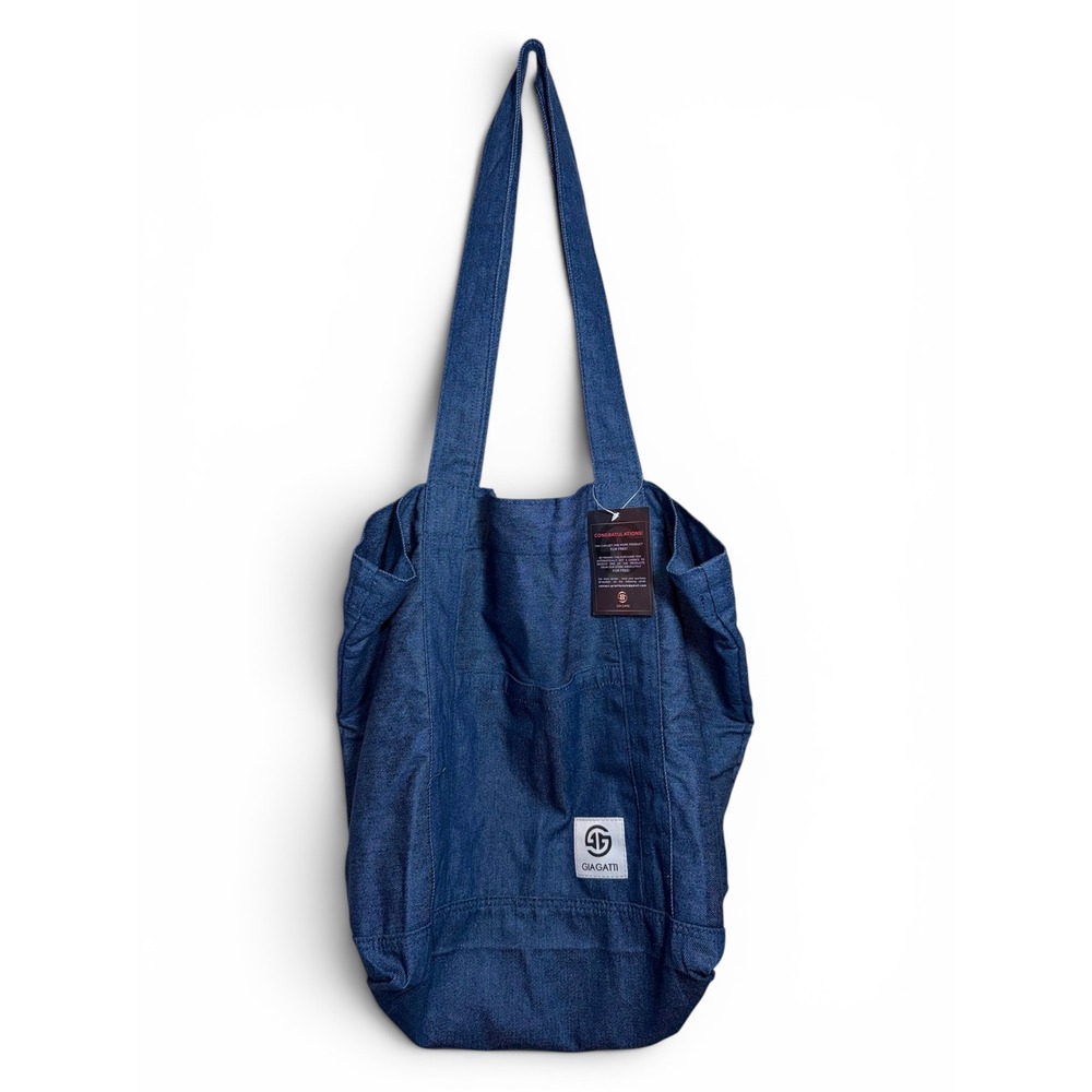 GiaGatti Denim Tote Bag Blue Shopper with Floral Guitar Strap NWT